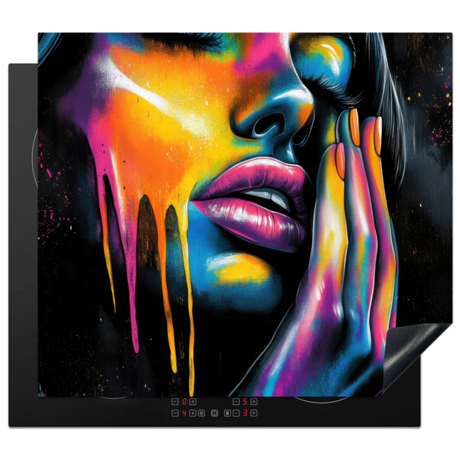Vrouw - Gezicht - Verf - Kunstzinnig Inductie beschermer vinyl 3mm middel -3d