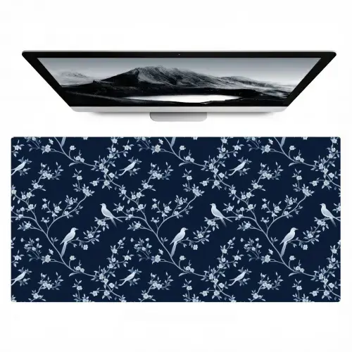 Grafisch - Bloesemtak - Blauw Muismat XXL klein 681 -zzz3d