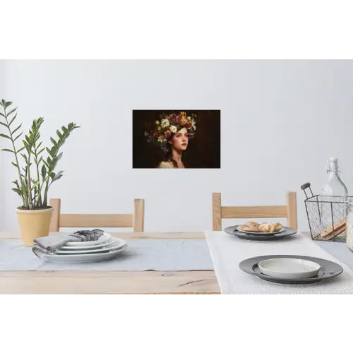 Portret - Vrouw - Bloemen Muursticker klein -eettafel