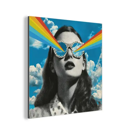 Vrouw - Bril - Regenboog - Wolken aluminium wit klein -3d