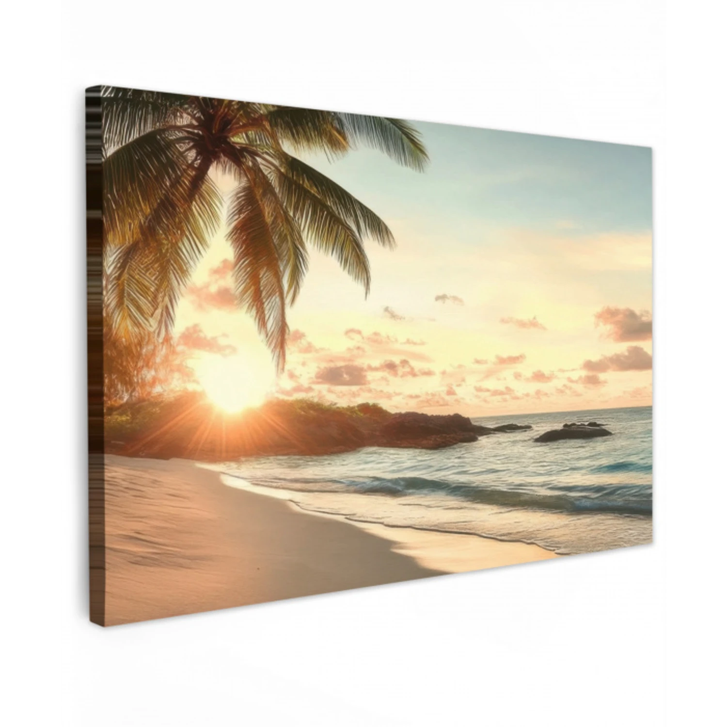 Strand - Palmbomen - Oceaan - Zonsondergang canvas 2cm klein -z3d