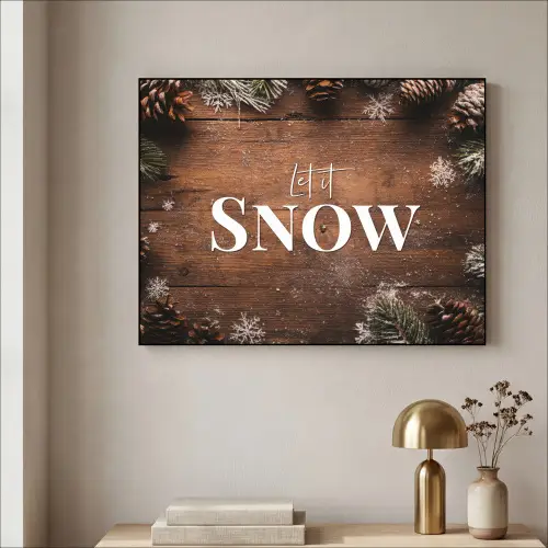 Sneeuw - Houtlook - Quote - Let it snow Textielframe zwart klein -sfeer2