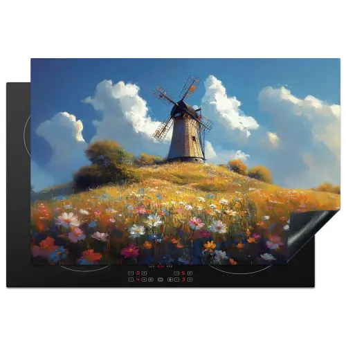 Windmolen - Heuvel - Bloemen - Kleurrijk Inductie beschermer vinyl 3mm klein -3d