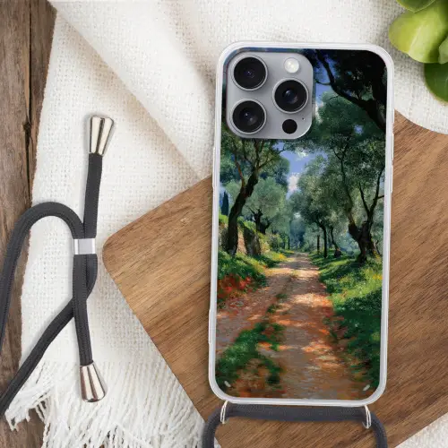 Pad - Bomen - Schaduw - Hoesje iPhone 16 Pro Max met koord klein -sfeer4