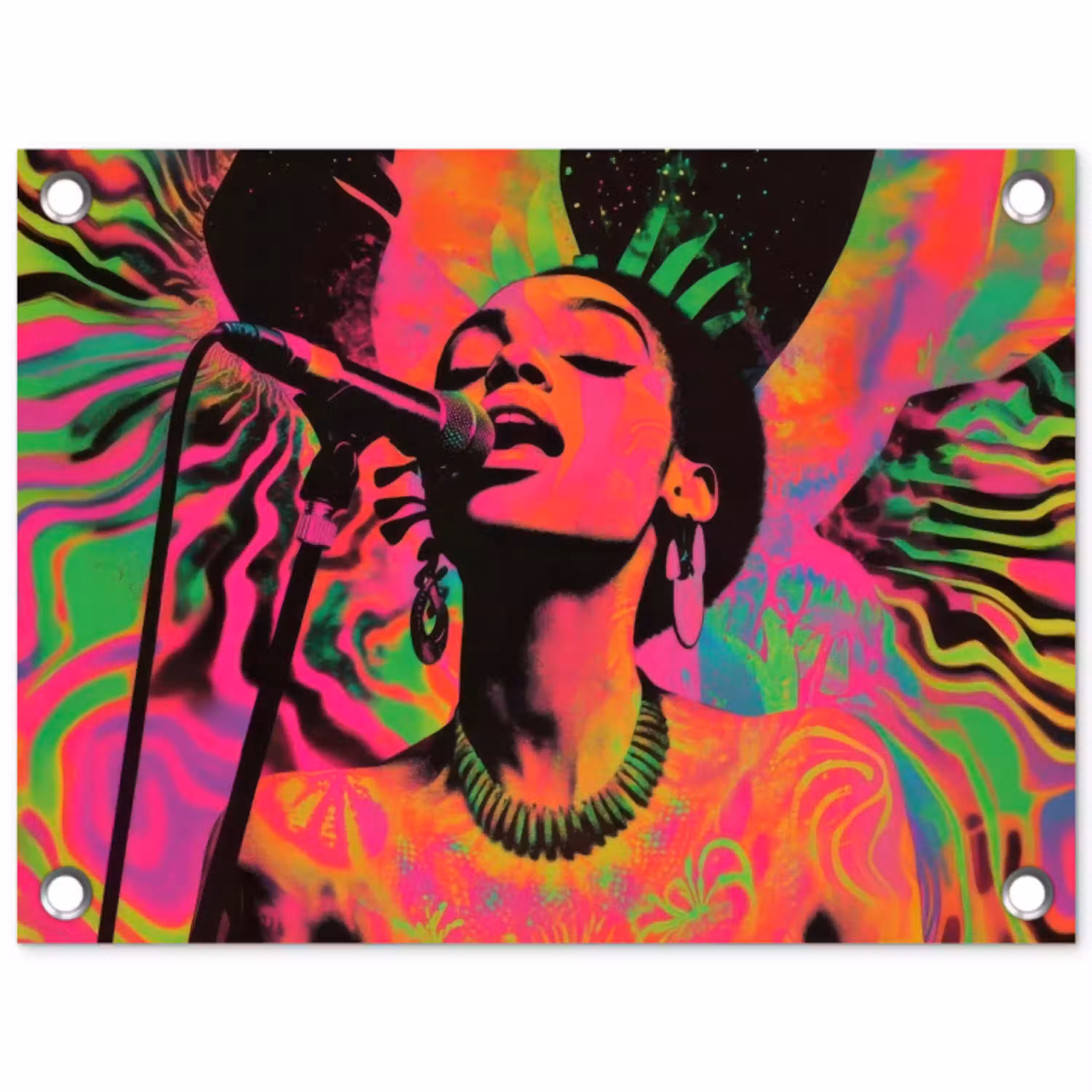 Vrouw - Microfoon - Neon tuinposter los doek klein -3d