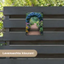 Doorkijk - Bloemen - Hortensia - Pad tuinposter los doek klein -sfeer3