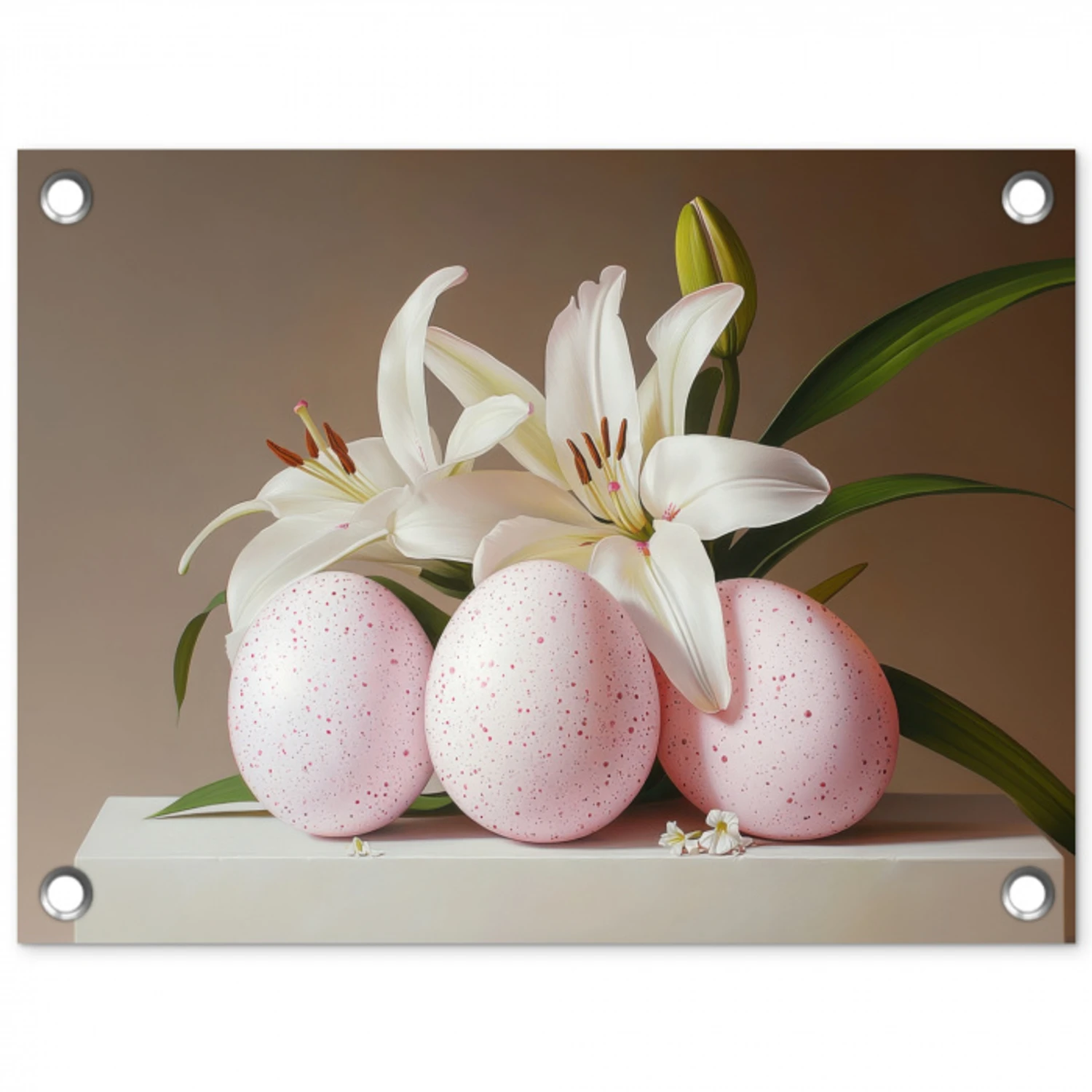Lelies - Eieren - Pasen tuinposter los doek klein -3d