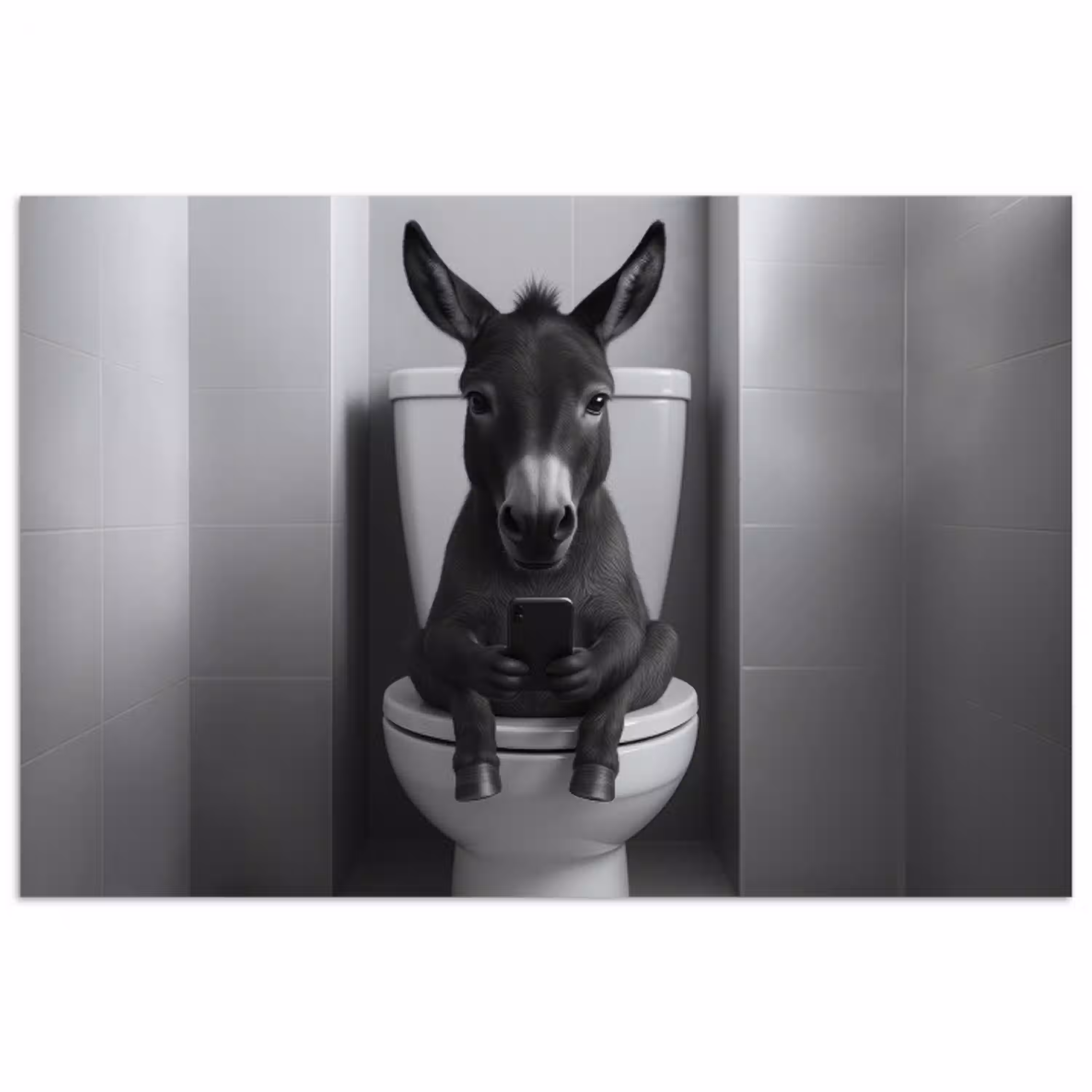 Ezel - Telefoon - Toilet - Zwart - Wit poster papier klein -3d