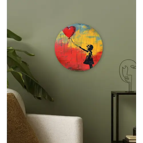 Banksy - Kunst - Graffiti - Meisje - Street art Wandcirkel kunststof plaat 5mm dik klein -sfeer3