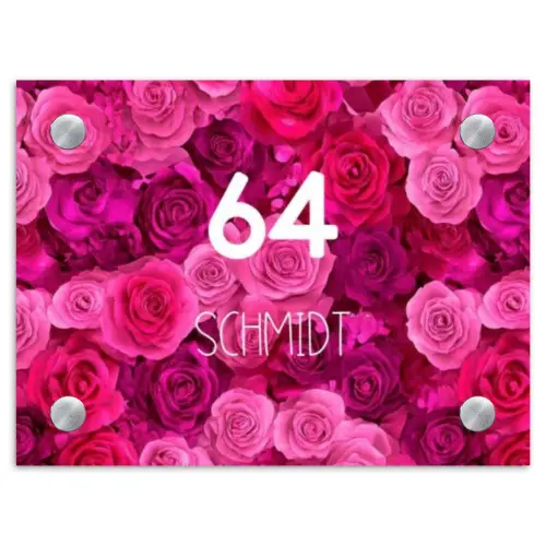 Roze rozen - Modern Naambord Rechthoek middel -3d