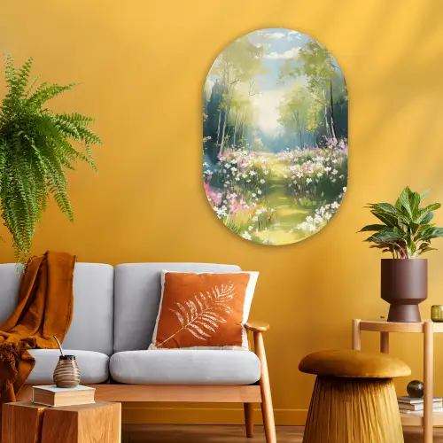 Bos - Schilderstijl - Kleurrijk Wandcirkel Ovaal Glas middel -sfeer4