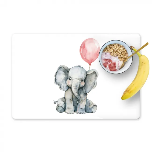 Olifant - Baby dier - Roze ballon Placemat vinyl groot -zzzproduct_Kitchenyeah-website