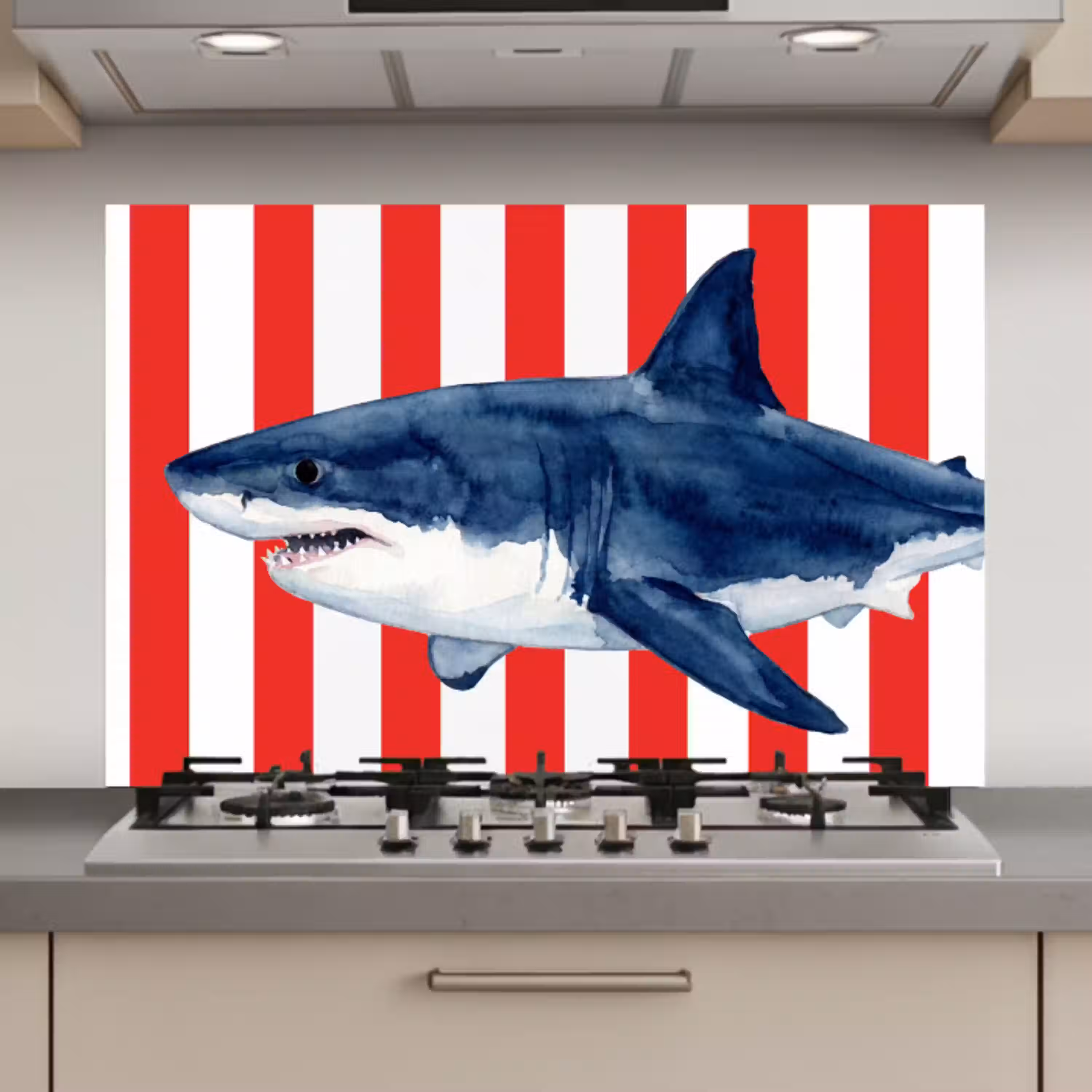 Vis - Haai - Zee - Illustratie - Blauw keuken achterwand spatscherm klein -3d_website