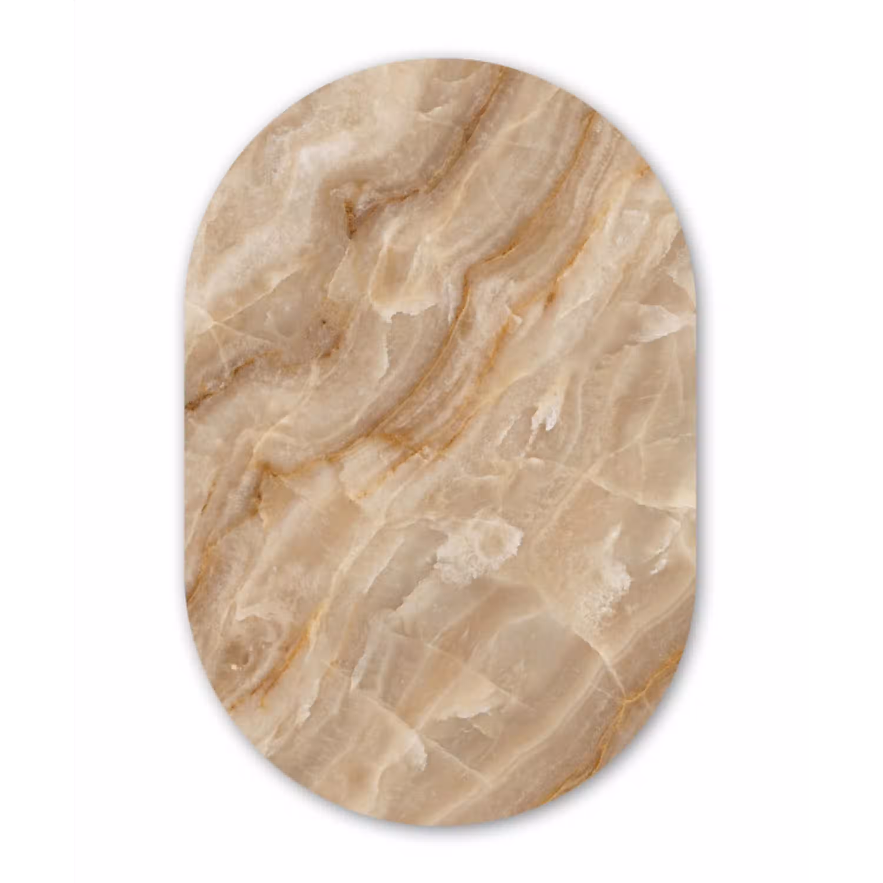 Steen - Ader - Natuur - Modern - Beige Wandcirkel Ovaal Aluminium middel -3d