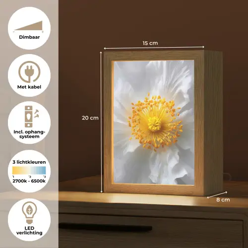Wit - Bloem - Elegant Light Box met kabel (Tafellamp) klein -USP_NL