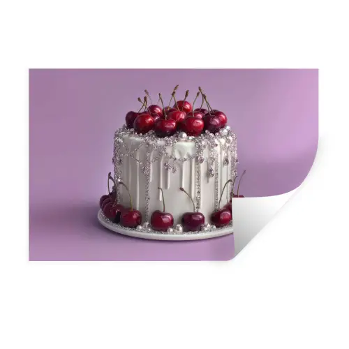 Taart - Kersen - Juwelen - Rood Muursticker klein -3d
