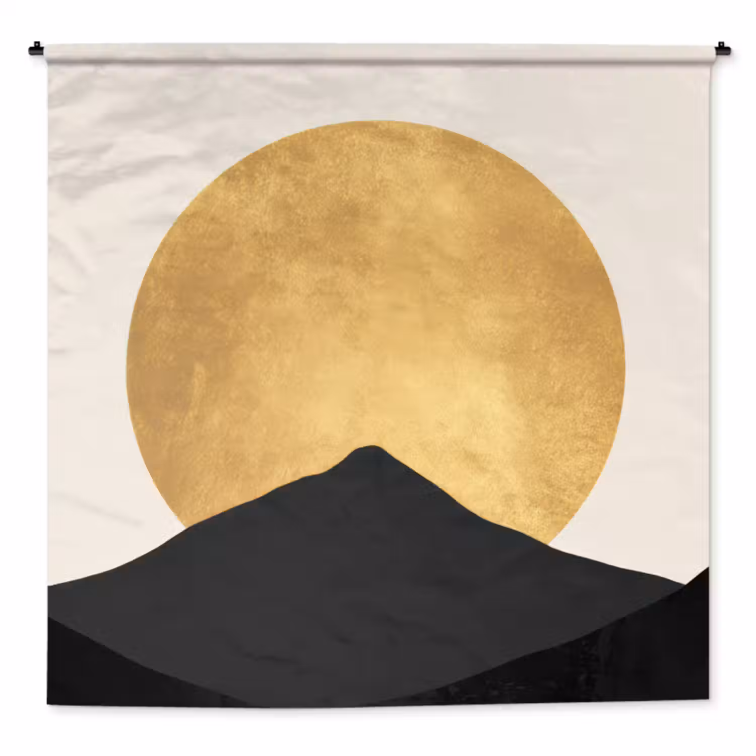 Wandkleed - Bergsilhouetten - Gouden cirkel - Beige