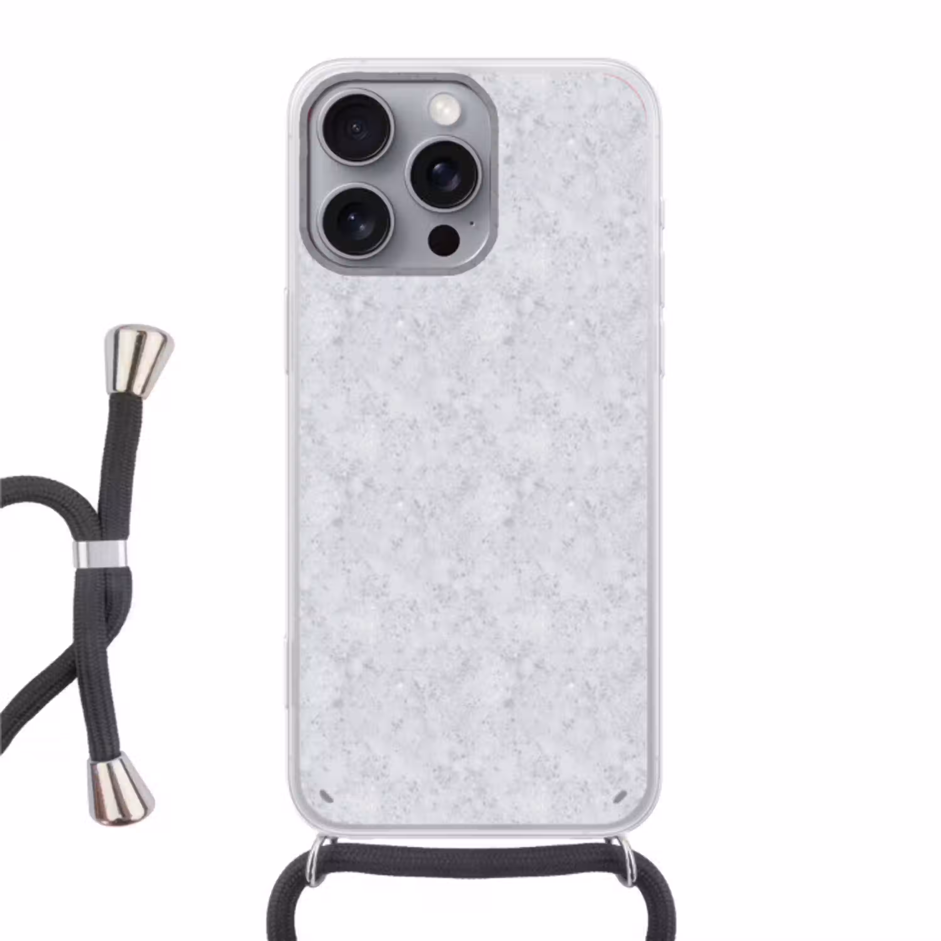 Grijs - Terrazzo-effect - Beton Hoesje iPhone 16 Pro Max met koord klein 804 -3d