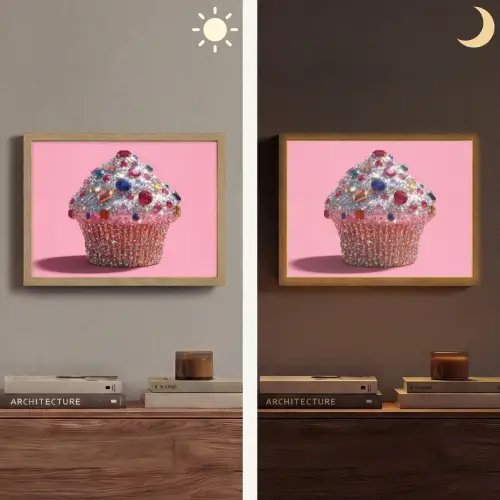 Cupcake - Kleurrijk - Edelstenen Light Box met batterij (Wandlamp) middel -sfeer3