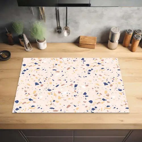 Terrazzo -  Patroon - Kleurrijk - Indigo Inductie beschermer vinyl 3mm klein 276 -sfeer5