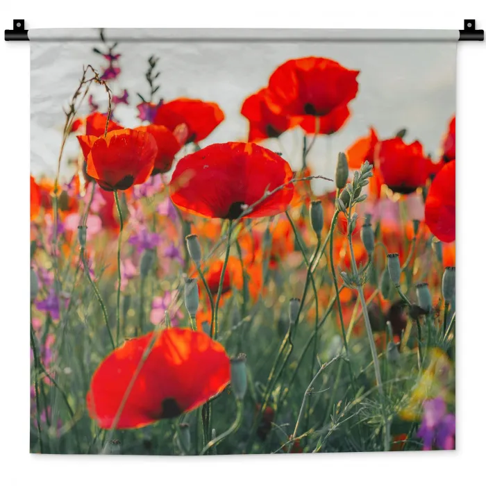 Klaproos - Bloemen - Rood - Paars - Weide Wandkleed katoen klein -zz3d