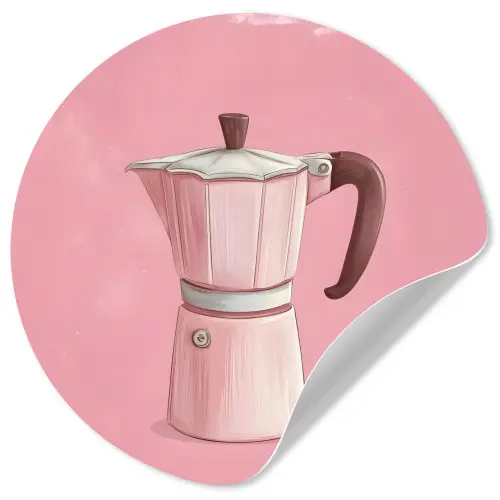 Roze - Mokkapot - Illustratie - Koffie Wandcirkel behangsticker klein -3d