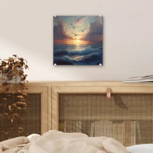 Meeuwen - Zonsondergang - Zee - Wolken plexiglas 5mm klein -sfeer4