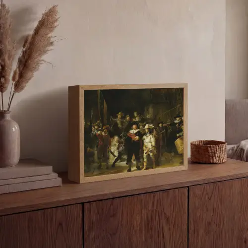 De Nachtwacht - Kunst - Oude meesters - Rembrandt Light Box met batterij (Wandlamp) middel -sfeer2