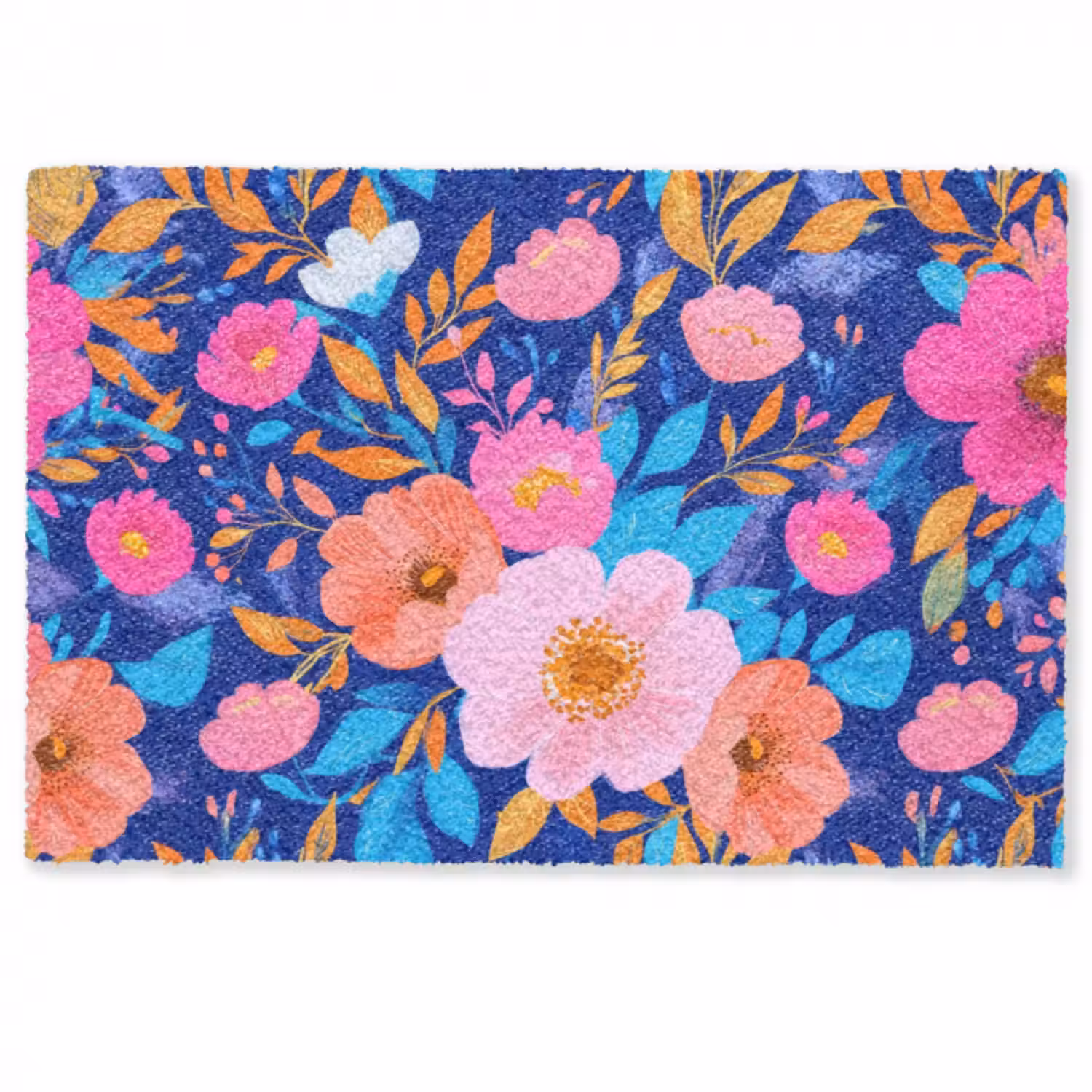 Fußmatte - Blumen - Blau - Rosa