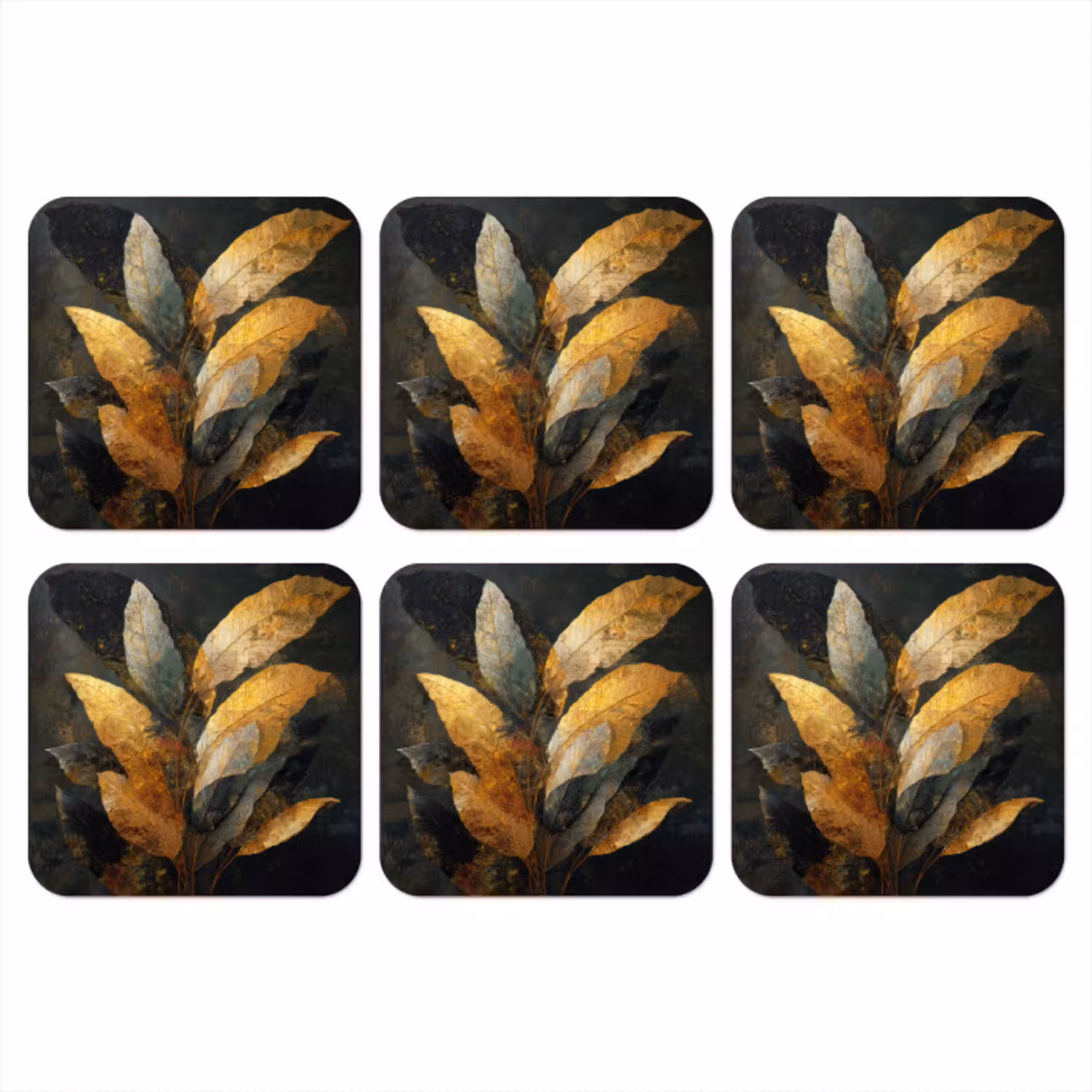 Gouden Bladcompositie – Botanische Luxe onderzetter kurk middel -3d