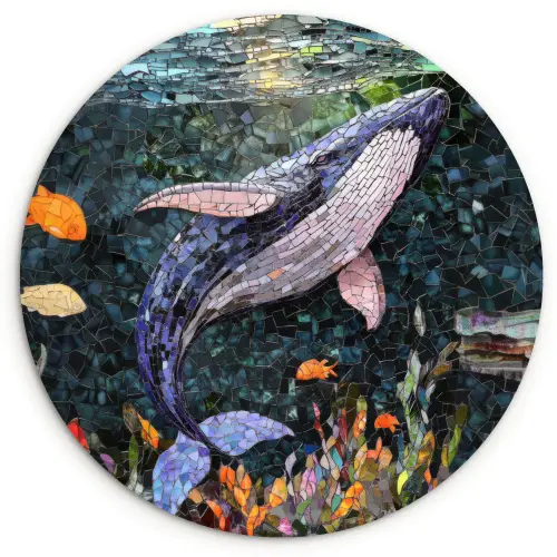 Mozaïek - Walvis - Koraal - Water Wandcirkel plexiglas klein -3d