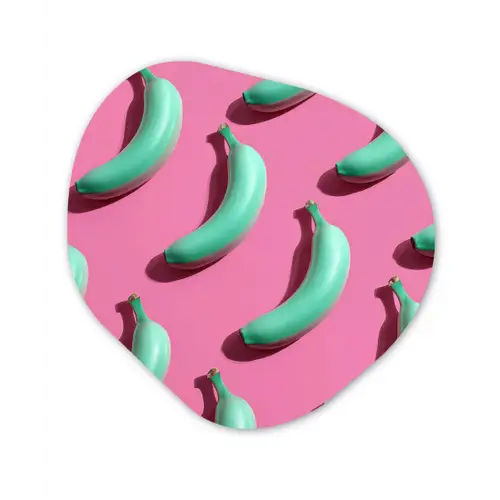 Bananen - Patroon - Blauw - Roze Wandcirkel Organisch Forex 3mm klein -3d