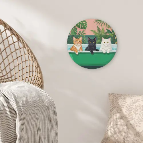 Badkamer - Kattenparade - Kleurrijk Akoestische PET Vilt - Rond klein -sfeer4