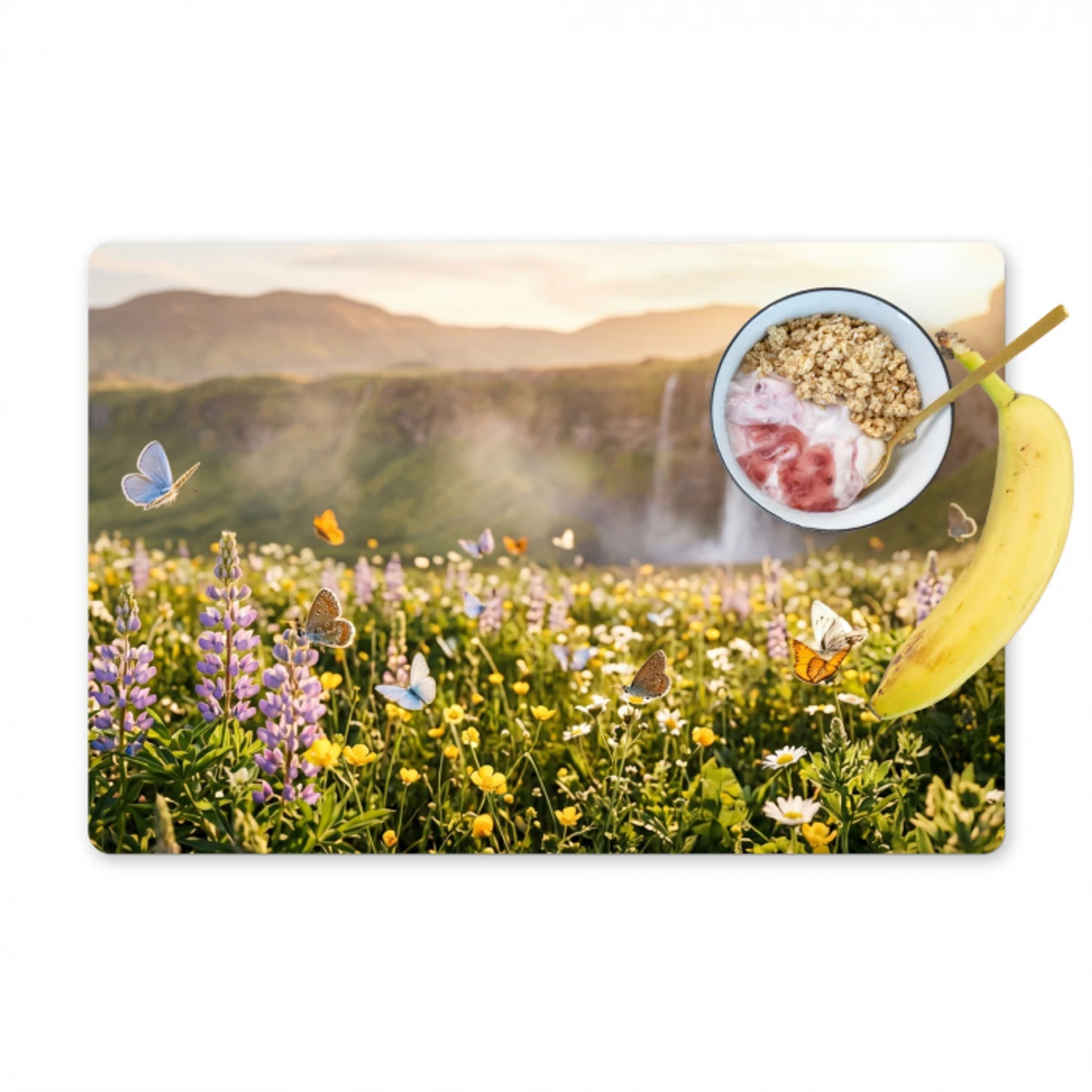 Vlinders - Waterval - Bloemenveld Placemat vinyl groot -zzzproduct_Kitchenyeah-website