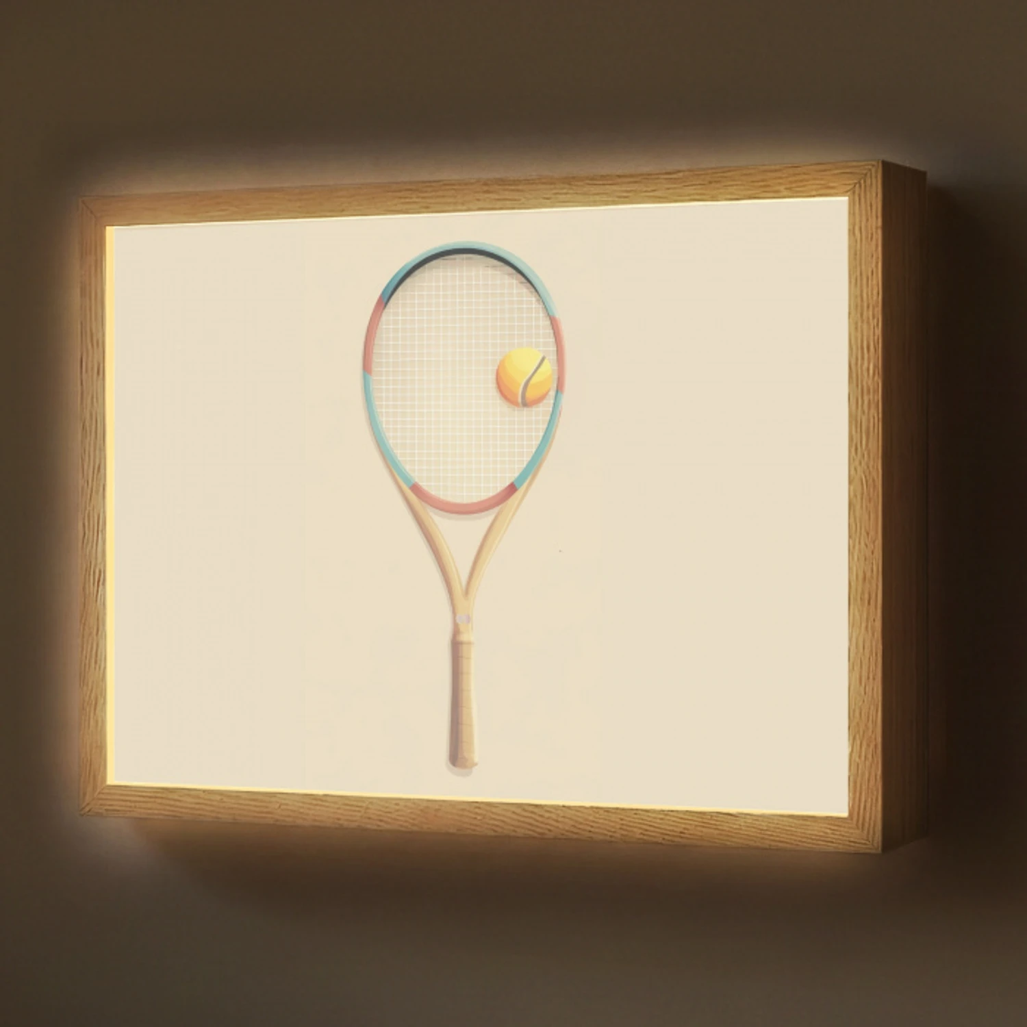 Tennisracket - Bal - Beige Light Box met batterij (Wandlamp) middel -z3d_website