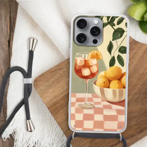 Citroenen - Glas - Tafelkleed - Geblokt Hoesje iPhone 16 Pro Max met koord klein -sfeer4