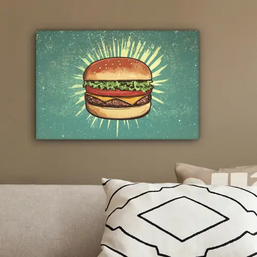 Hamburger - Illustratie - Sla - Kaas canvas 2cm klein -sfeer3