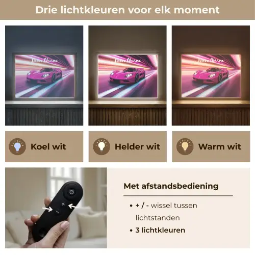 Raceauto - Roze - Neon Light Box met batterij (Wandlamp kind) middel -USP_lichtkleurNL