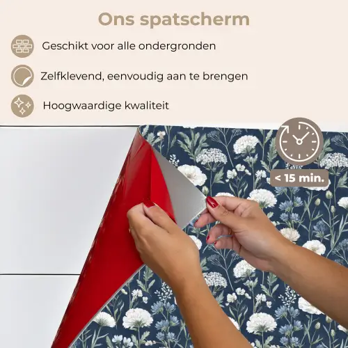 Patroon - Bloemen - Wit - Blauw keuken achterwand spatscherm klein 900 -spatscherm_NL