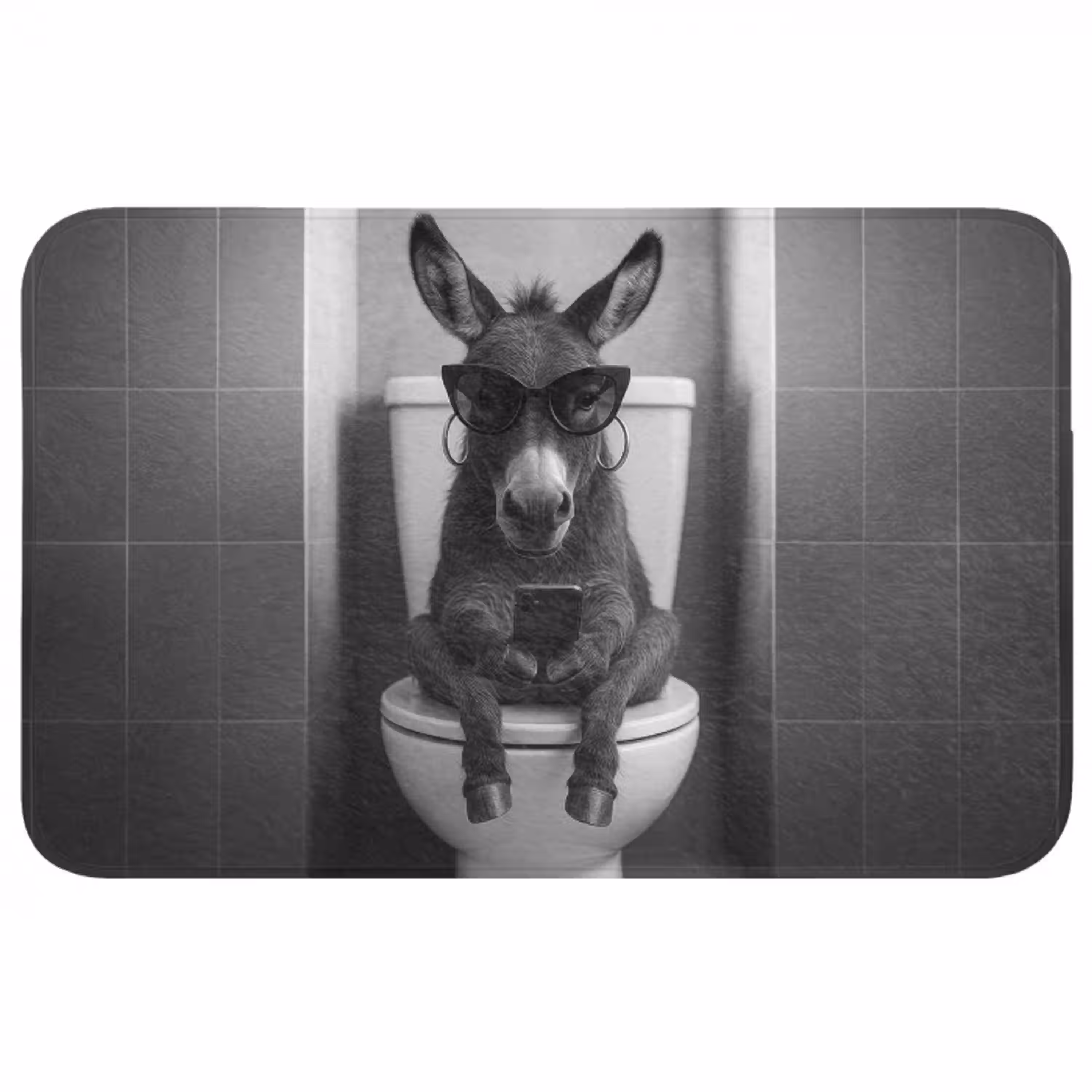 Ezel - Telefoon - Toilet - Zwart - Wit WCmat middel -3d