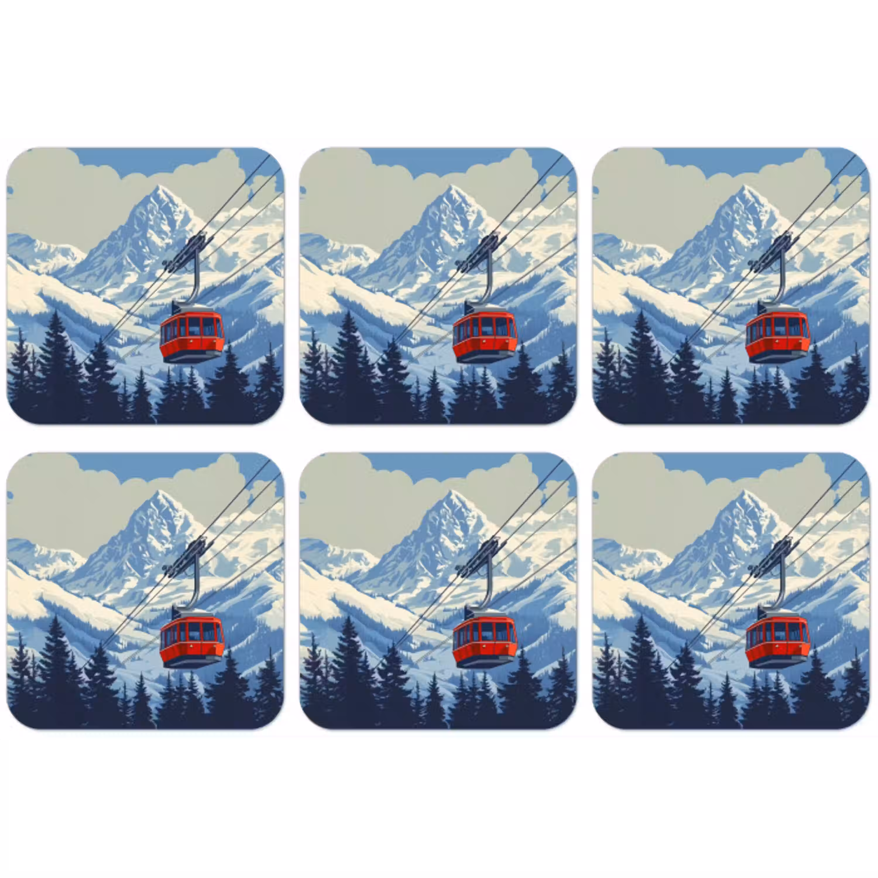 Kabelbaan - Sneeuw - Berglandschap onderzetter kurk middel -zkaufland3dotto