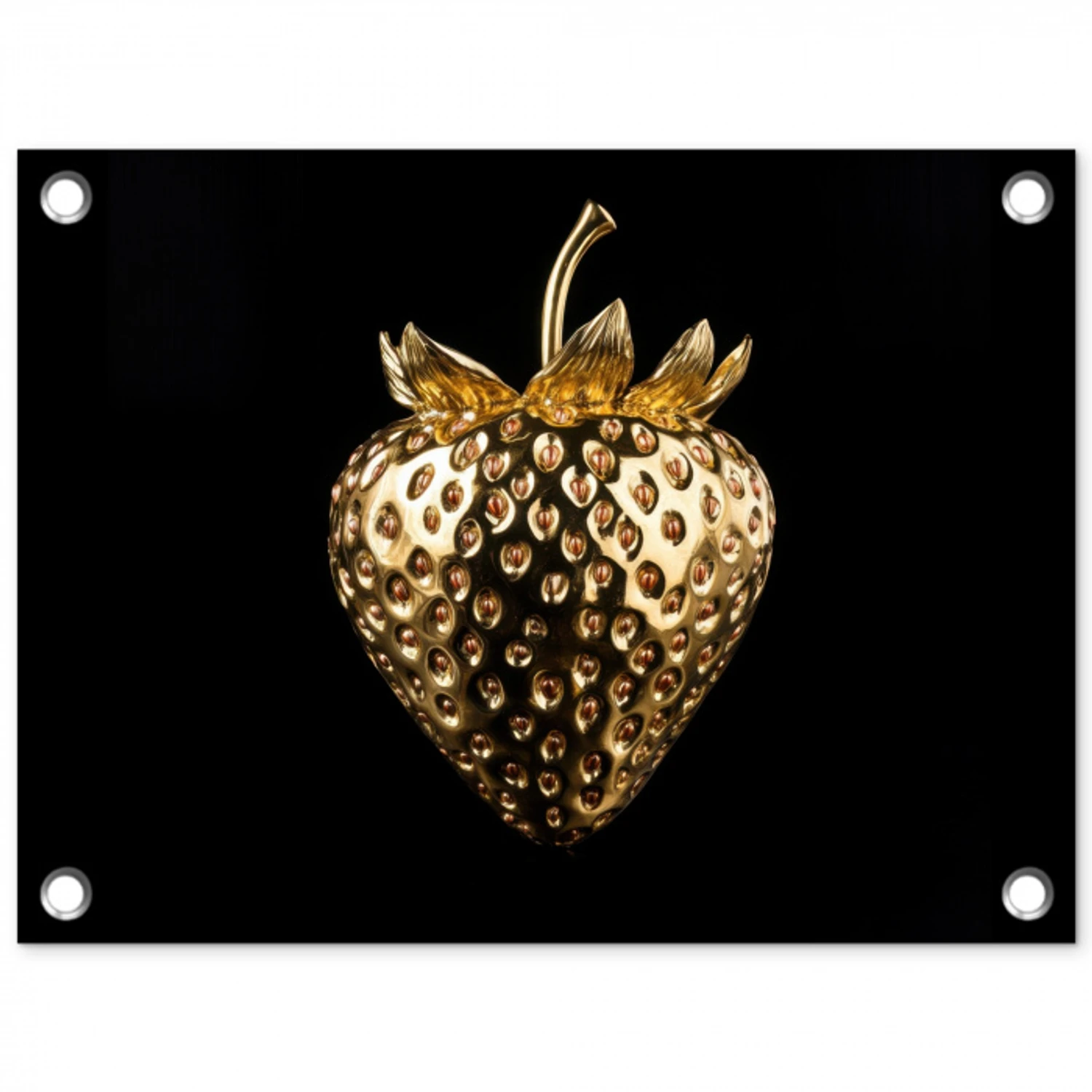Aardbei - Goud - Zwart - Chrome tuinposter los doek klein -3d