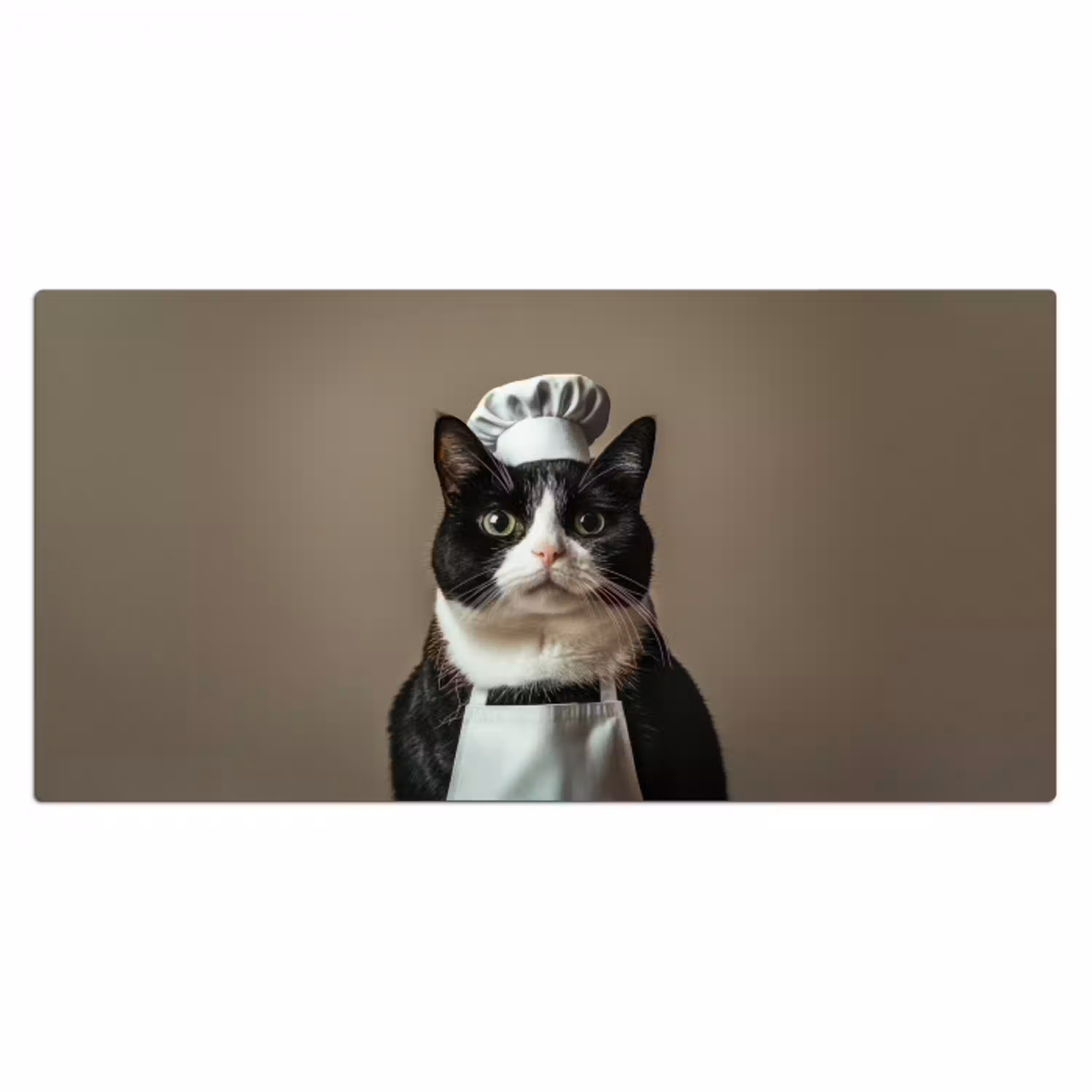 Kat - Kokskleding - Zwart - Wit Muismat XXL klein -3d_leeg