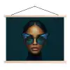 Vrouw - Vlinder - Bril - Blauw - Modern - Portret textielposter latten blank klein -3d