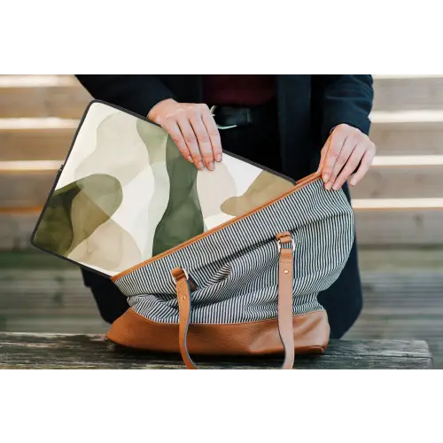 Japandi - Abstract - Groen laptophoes neopreen klein -tas