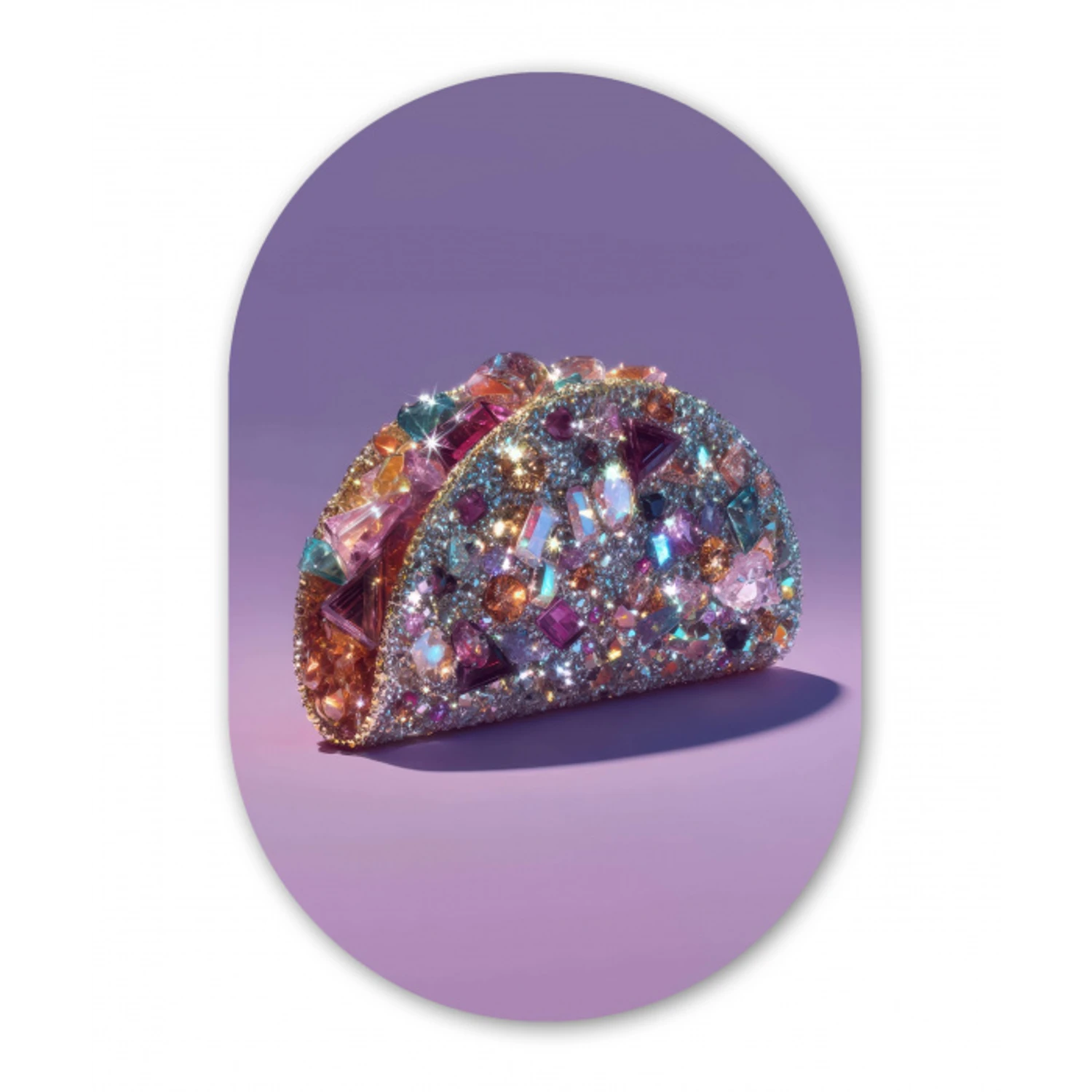 Edelstenen - Glitters - Paars - Kleurrijk Wandcirkel Ovaal Glas middel -3d