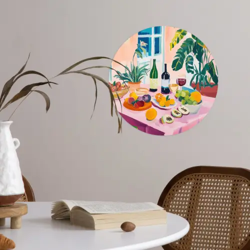 Tafel - Wijn - Fruit Wandcirkel behangsticker klein -sfeer3