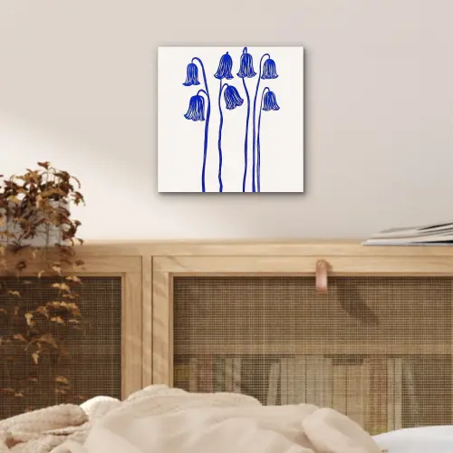 Bloemen - Blauw - Lijnen - Bloemblaadjes aluminium wit klein -sfeer3