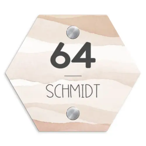 Beige lagen - Modern Naambord Hexagon klein -3d