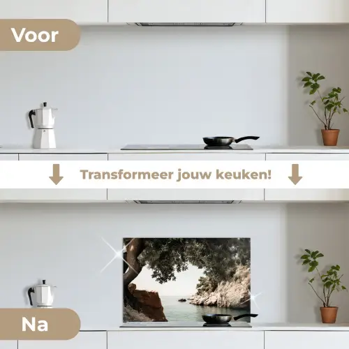 Rotsen - Zee - Boom - Groen keuken achterwand spatscherm klein -voor_na_NL